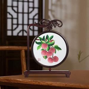 Handcrafted Mulberry Silk Lychee Double-Sided Embroidery Tabletop Decoration - SinoCultural -- JZSX001A05