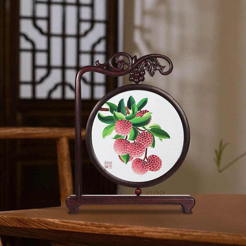 Handcrafted Mulberry Silk Lychee Double-Sided Embroidery Tabletop Decoration - SinoCultural -- JZSX001A05