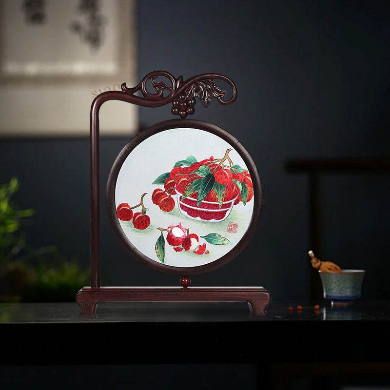 Handcrafted Mulberry Silk Lychee Double-Sided Embroidery Tabletop Decoration - SinoCultural -- JZSX001A13