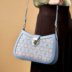Song Brocade Leather Blue Shoulder Bag Ruyi Pattern - SinoCultural -- FJ270038-1