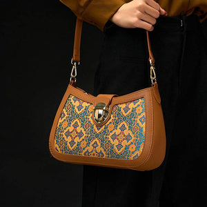 Song Brocade Leather Shoulder Underarm Bag Four Harmonies and Ruyi Pattern - SinoCultural -- P270038