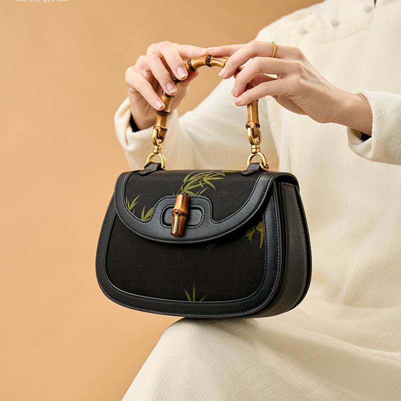 Xiangyunsha Print Crossbody Bamboo Handle Bag for Women - SinoCultural -- P110607