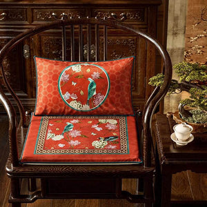 Chinoiserie Palace Red Glaze Festive Wooden Chair Cushion - SinoCultural -- SC008A38