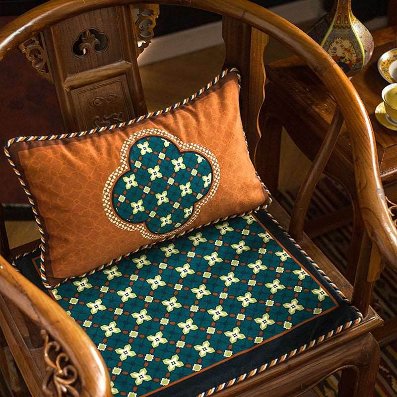 Chinoiserie Blue-Orange Classic Short Plush Chair Cushion - SinoCultural -- SC006A38