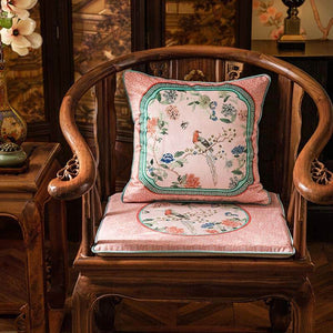 Chinoiserie Spring Powder Pink High-end Wooden Chair Cushion - SinoCultural -- SC005A38