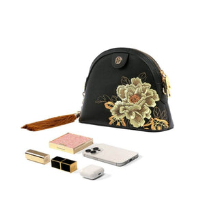 Embroidery Leather Shoulder Bag High Luxury Royal Gold Peony - SinoCultural -- P210079
