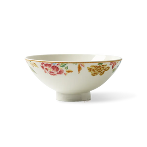 4.75 inch Chinoiserie bone china footed bowl, front view.