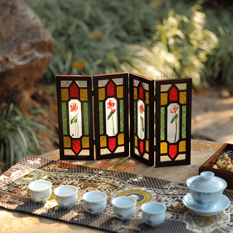 Handcrafted Embroidery Lotus Blossom Cantonese Mansion Window Ornament - SinoCultural -- BXL06WCS174A03