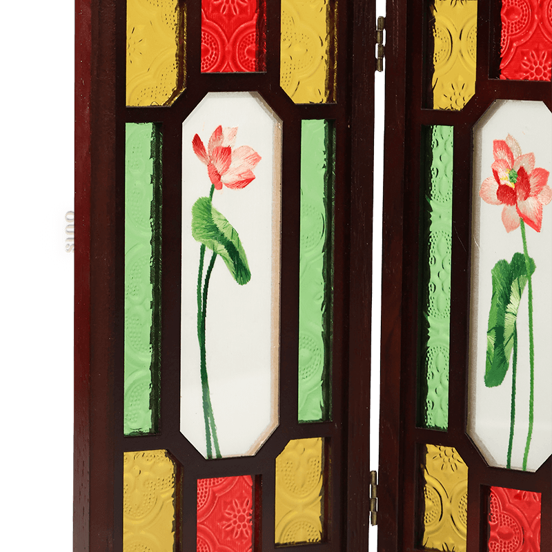 Handcrafted Embroidery Lotus Blossom Cantonese Mansion Window Ornament - SinoCultural -- BXL06WCS174A03