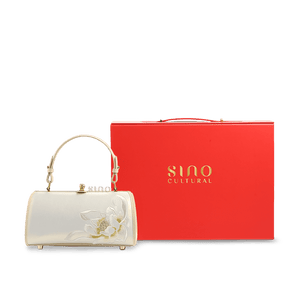 Embroidery Leather White Shoulder Bag Lotus Elegant Handbag - SinoCultural -- P120312