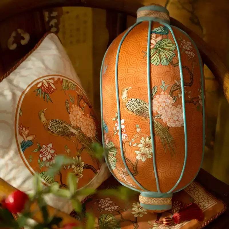 Chinoiserie Lantern-Shaped Throw Pillow Orange Hydrangea Dream - SinoCultural -- SJZBZ029A01