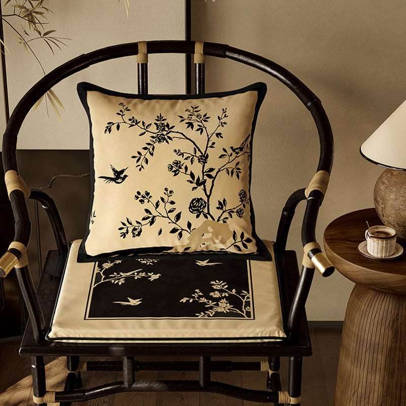 Chinoiserie Shadow Flowers Comfort Wooden Chair Cushion - SinoCultural -- SC004B38