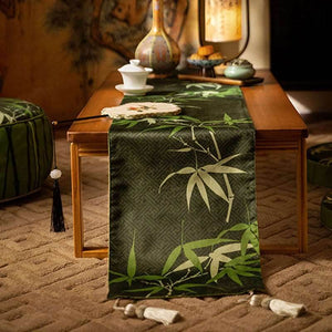 Chinoiserie Elegant Green Bamboo Table Runner - SinoCultural -- TR009GN160