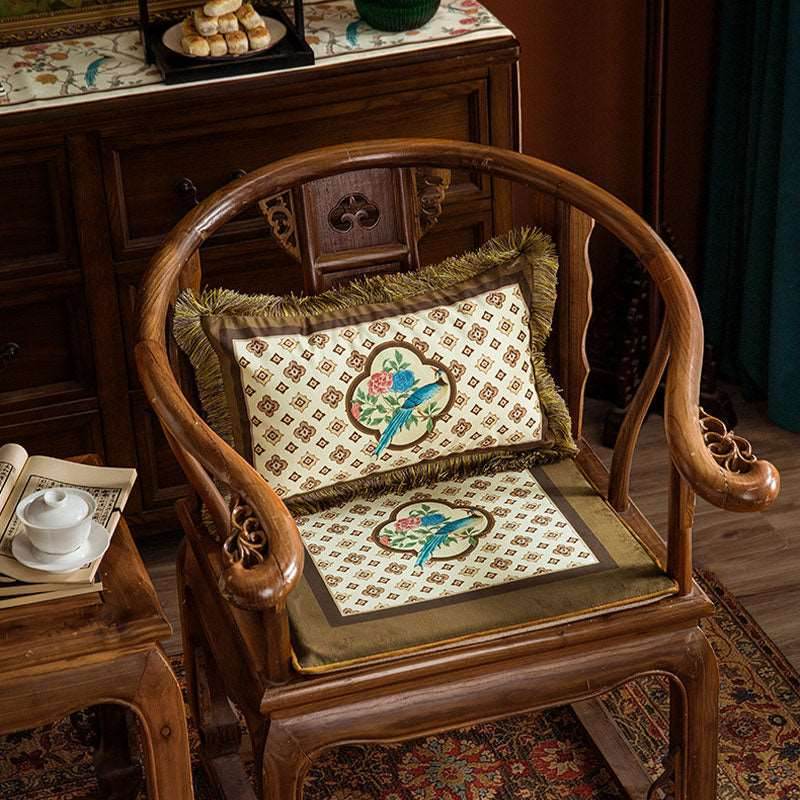 Chinoiserie Orange Persimmon Luxurious Lumbar Pillow - SinoCultural -- WP009A01