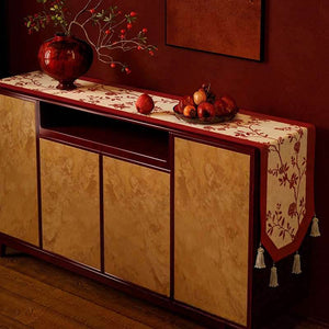 Chinoiserie Wedding Luxe Flower and Bird Red Table Runner - SinoCultural -- TR003RW160