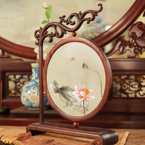 Handcrafted Embroidery Lotus High-End Decorative Tabletop Decoration - SinoCultural -- JZSX002A10