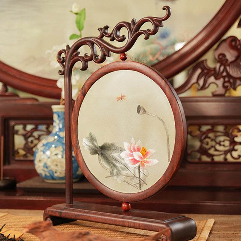 Handcrafted Embroidery Lotus High-End Decorative Tabletop Decoration - SinoCultural -- JZSX002A10
