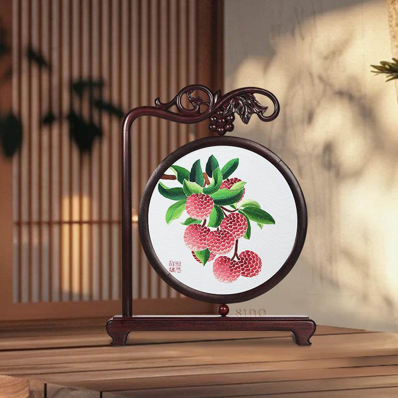 Handcrafted Mulberry Silk Lychee Double-Sided Embroidery Tabletop Decoration - SinoCultural -- JZSX001A05