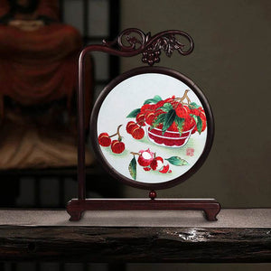 Handcrafted Mulberry Silk Lychee Double-Sided Embroidery Tabletop Decoration - SinoCultural -- JZSX001A13