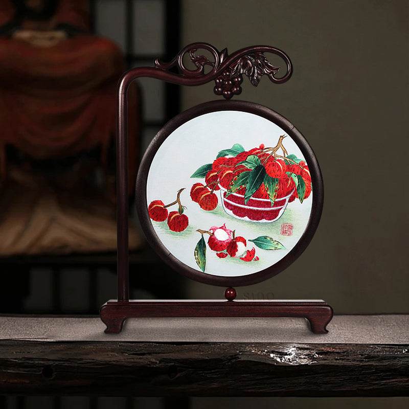 Handcrafted Mulberry Silk Lychee Double-Sided Embroidery Tabletop Decoration - SinoCultural -- JZSX001A13