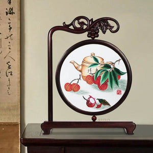 Handcrafted Mulberry Silk Lychee Double-Sided Embroidery Tabletop Decoration - SinoCultural -- JZSX001A14