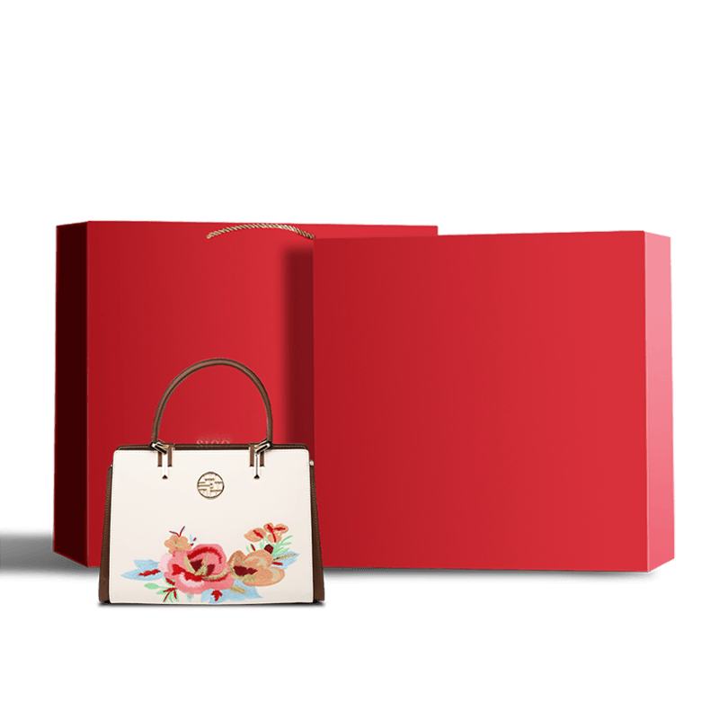 Embroidery Genuine Leather Floral Elegant Crossbody Bag - SinoCultural -- SC1754-A2