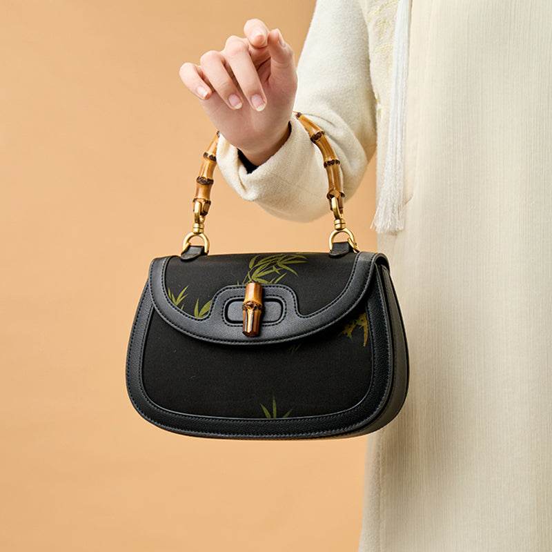 Xiangyunsha Print Crossbody Bamboo Handle Bag for Women - SinoCultural -- P110607