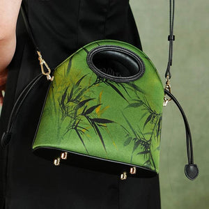 Xiangyunsha Silk Bamboo Green Drawstring Bucket Bag - SinoCultural -- YS120670-2