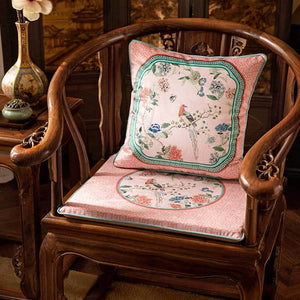 Chinoiserie Spring Powder Pink High-end Wooden Chair Cushion - SinoCultural -- SC005A38