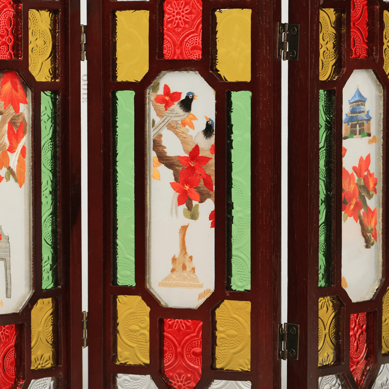 Embroidery Chinese Style Rosewood Cantonese Mansion Window Ornament - SinoCultural -- BXL06WCS174A02