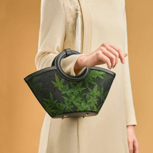 Xiangyunsha Silk Black Maple Leaves Basket Bag - SinoCultural -- P120497