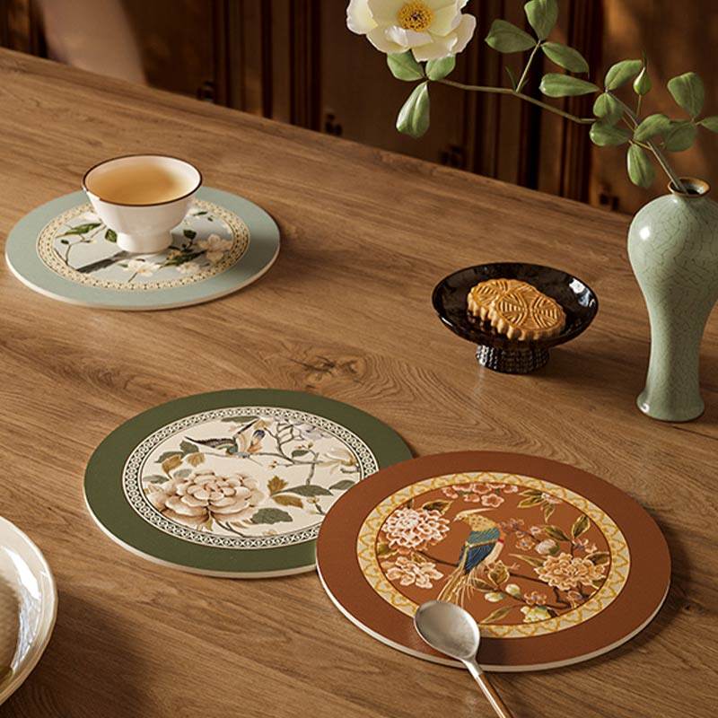 Chinoiserie Diatomite Absorbent Quick-Dry Non-Slip Round Coaster - SinoCultural -- TM026A16