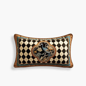 Chinoiserie Vintage Luxury Peacock Pattern Lumbar Pillow - SinoCultural -- WP023A01