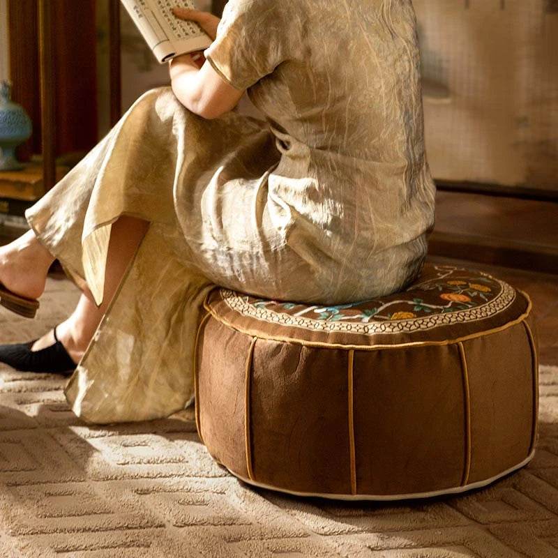 Chinoiserie Autumn Living Room Couch Cushion Pouf - SinoCultural -- B48J0019-C
