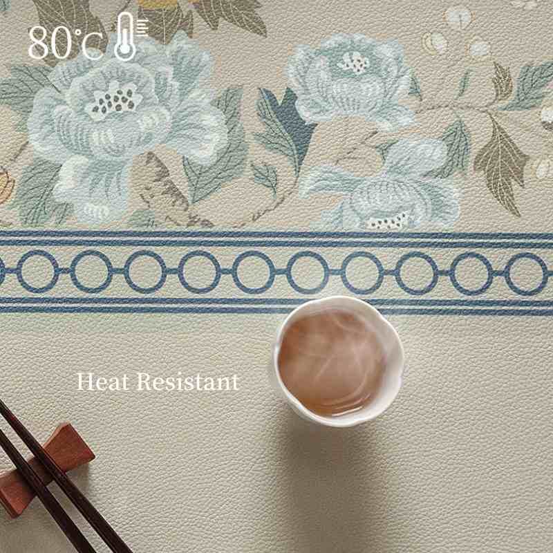 Chinoiserie Elegant High-end Floral Rectangular Leather Table Placemat - SinoCultural -- TM041A6060