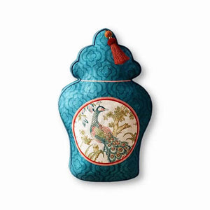 Chinoiserie Original Luxurious Vase-Shaped Peacock Lumbar Pillow - SinoCultural -- SJZBZ064A01