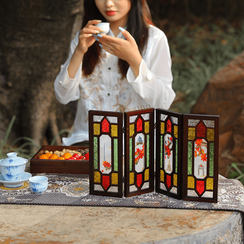 Embroidery Chinese Style Rosewood Cantonese Mansion Window Ornament - SinoCultural -- BXL06WCS174A02