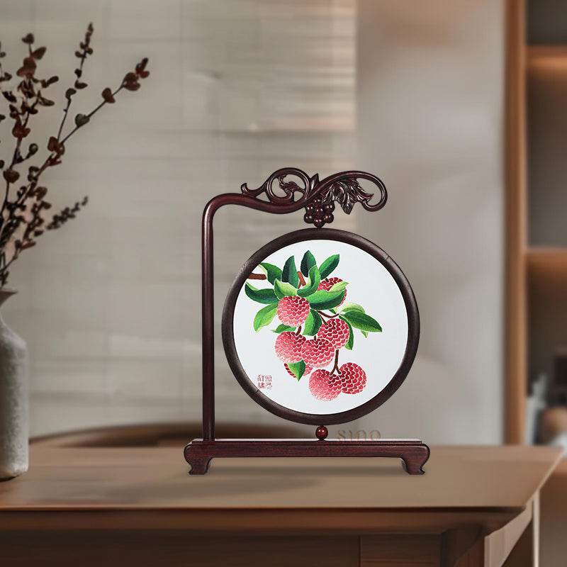 Handcrafted Mulberry Silk Lychee Double-Sided Embroidery Tabletop Decoration - SinoCultural -- JZSX001A05