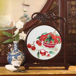 Handcrafted Mulberry Silk Lychee Double-Sided Embroidery Tabletop Decoration - SinoCultural -- JZSX001A13