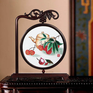 Handcrafted Mulberry Silk Lychee Double-Sided Embroidery Tabletop Decoration - SinoCultural -- JZSX001A14