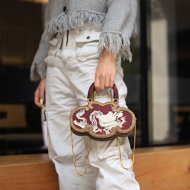 Ultra-Light Ruyi Loong Embroidery Handbag – Recycled Fabric with Hualuo Silk 205g - SinoCultural -- GD1211