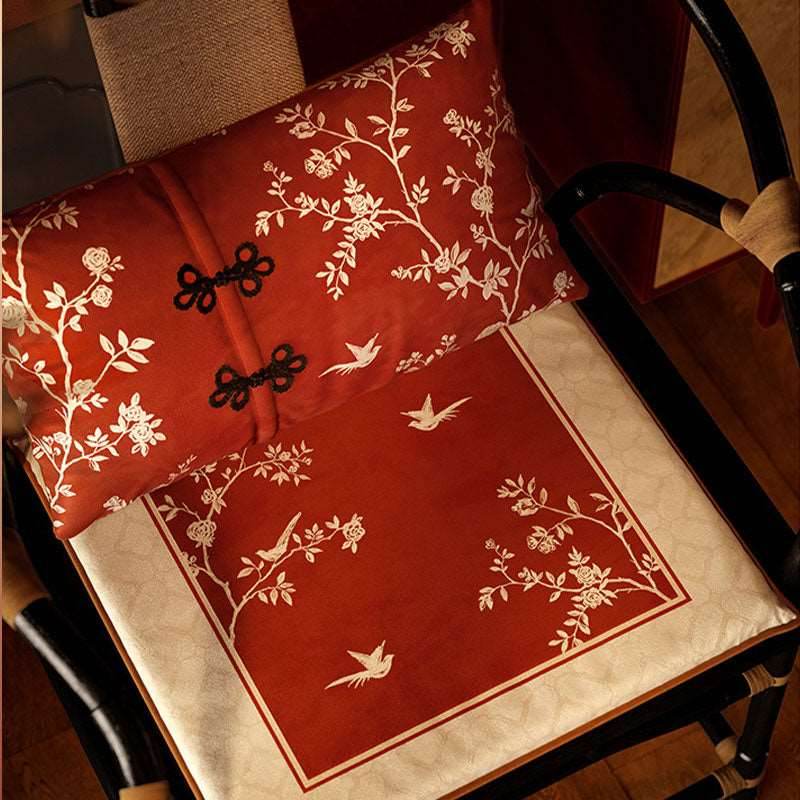 Chinoiserie Rose Moonlight Chinese Red Festival Lumbar Pillow - SinoCultural -- WP014A01