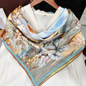 Mulberry Silk 14 Momme Square Scarf Boathouse 108x108 cm - SinoCultural -- CXFJ004