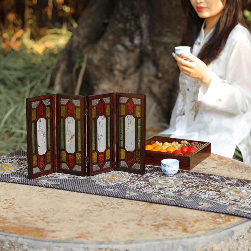 Handcrafted Embroidery Wisteria Cantonese Mansion Window Ornament - SinoCultural -- BXL06WCS174A04