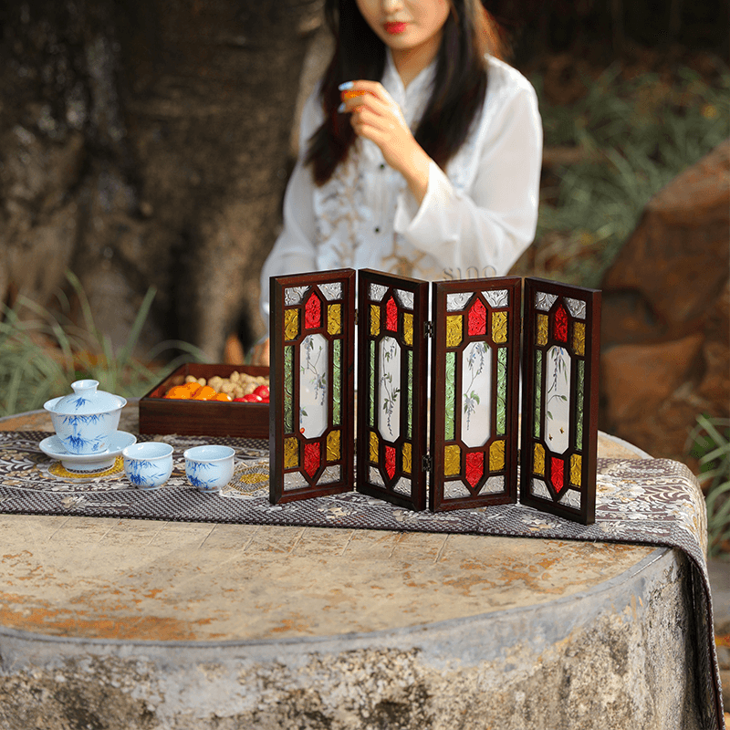 Handcrafted Embroidery Wisteria Cantonese Mansion Window Ornament - SinoCultural -- BXL06WCS174A04