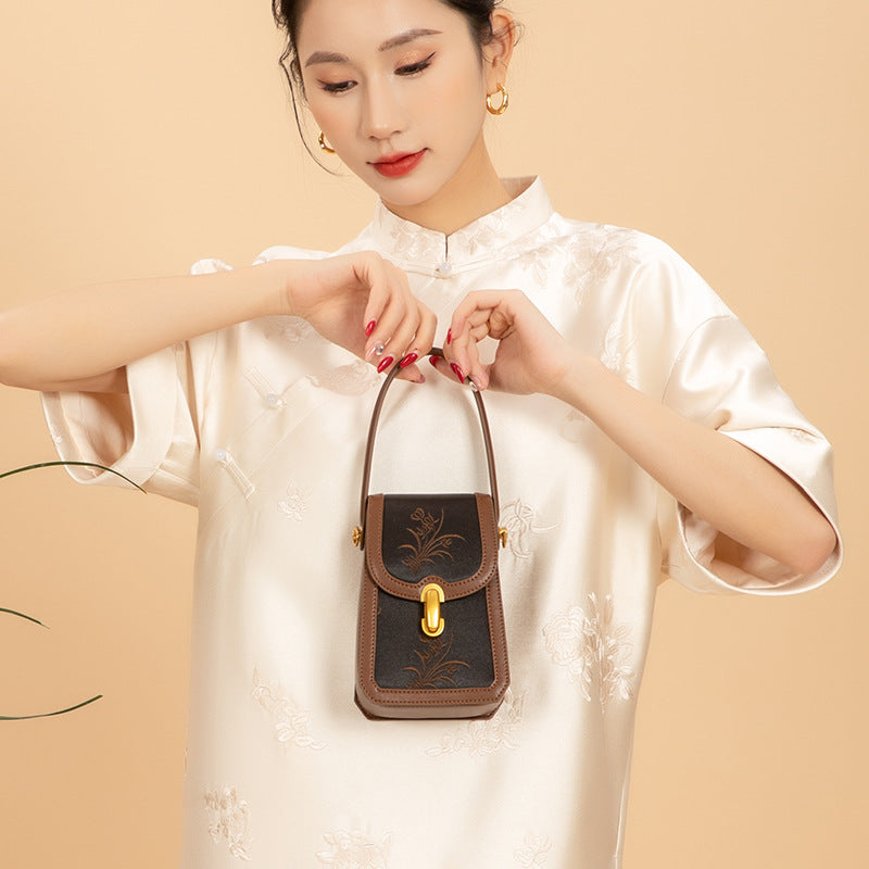 Mulberry Silk Bag New Chinese Style Genuine Leather Crossbody Small Bag