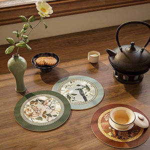 Chinoiserie Diatomite Absorbent Quick-Dry Non-Slip Round Coaster - SinoCultural -- TM026A16
