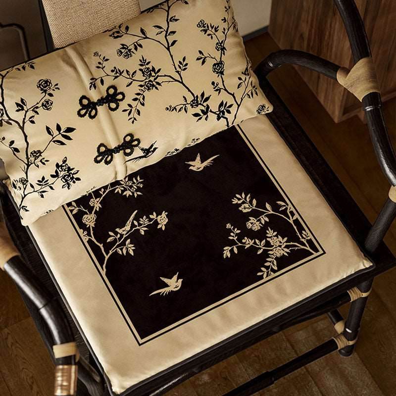 Chinoiserie Shadow Flowers Comfort Wooden Chair Cushion - SinoCultural -- SC004B38