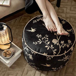 Chinoiserie Autumn Living Room Couch Cushion Pouf - SinoCultural -- B48J0006-1-C