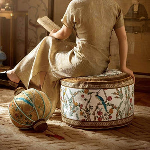 Chinoiserie Autumn Living Room Couch Cushion Pouf - SinoCultural -- B48J0018-1-C